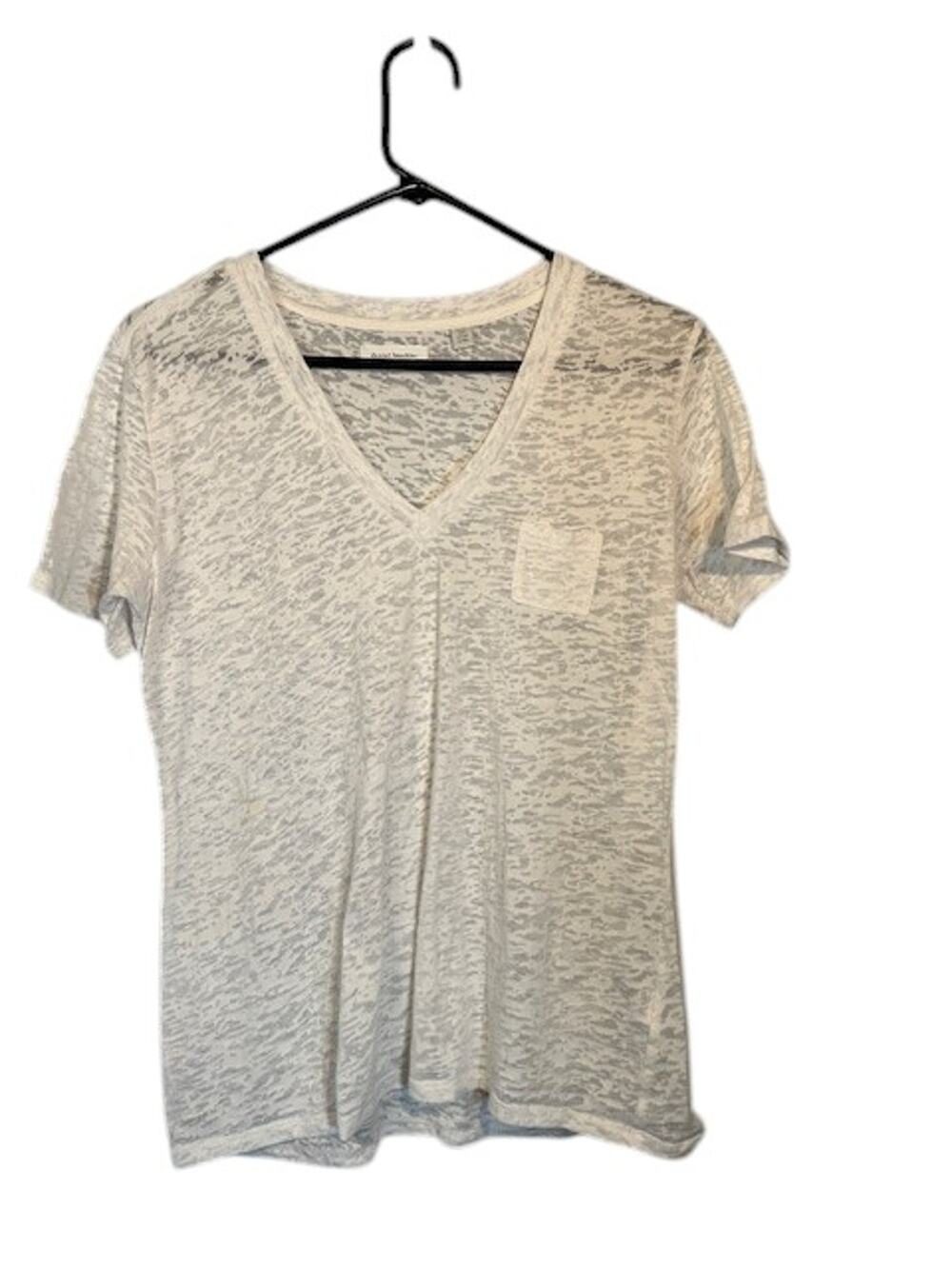 Daniel Buchler White Textured Print Short Sleeve V-Neck Pocket T-Shirt Women LG